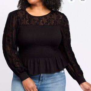 Bobeau Black Lace Peplum Blouse